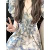 French Square Neck Puff Sleeve Floral Dress - Summer 2024 Waist-Slimming A-Line Skirt for Women