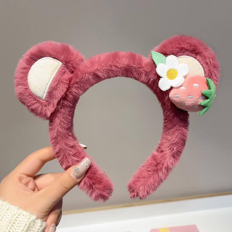 Pitaya-Colored Strawberry Bear Headband: Women's Plush Autumn/Winter Hairband, Face Washing Band, Hair Ties, Clips & Accessories.