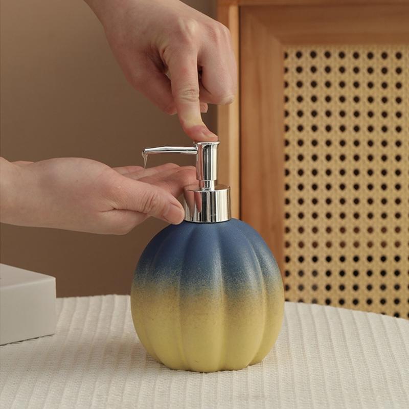 Ceramic Soap Dispenser Manual Lotion Pump for Harvest Sink Styling, Seasonal Bathroom and Kitchen Counter Accent