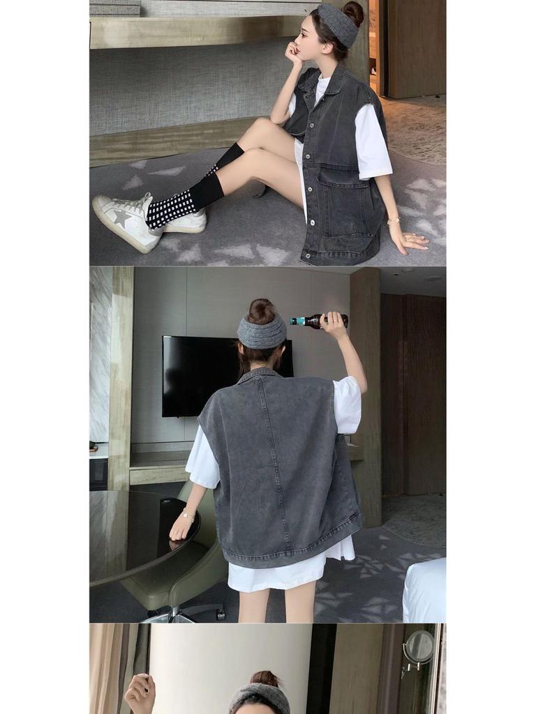 Women's Plus Size Designer Denim Two-Piece Set: Summer Vest Jacket & Shorts