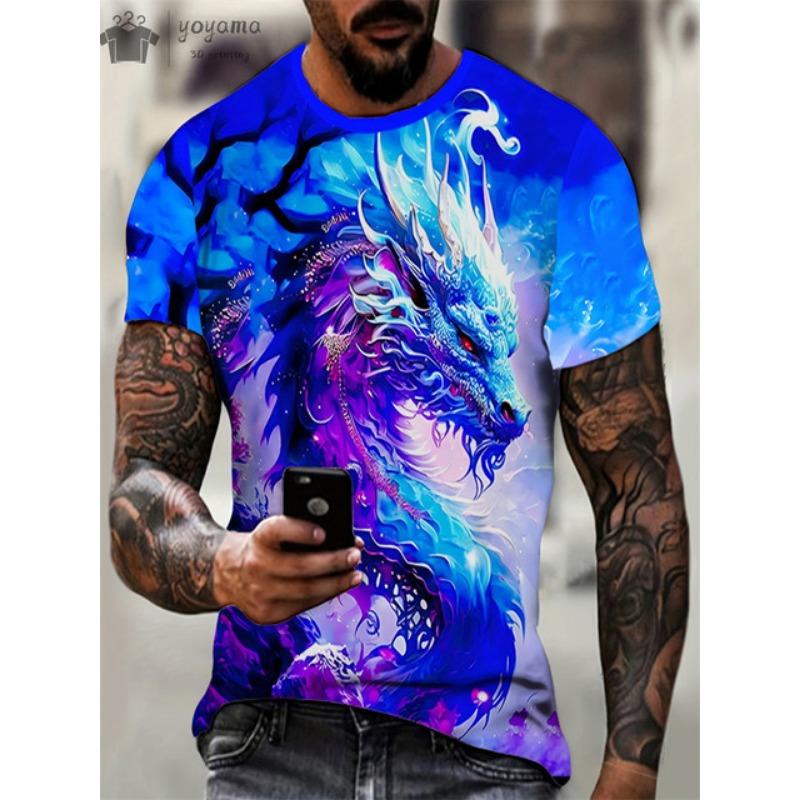 Fashion Personality Men T-Shirt Dragon Pattern 3D Printed Harajuku Street Short Sleeve O Neck T Shirts Oversized Tee Casual Tops