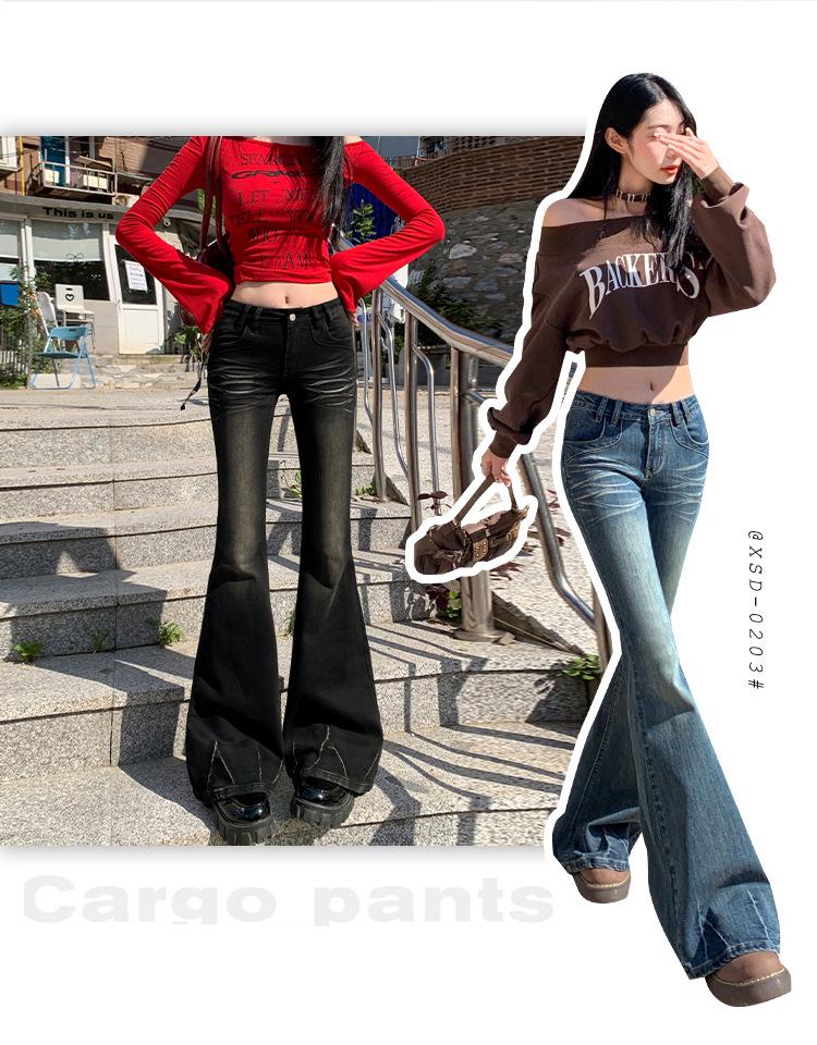 2024 Slim Fit Low-Waist Flared Jeans for Women - Floor-Length Autumn/Winter Style