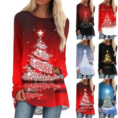 2024 Christmas Series T-shirt Spring and Autumn 3d Printed Round Neck Long Sleeve T-shirt Women's Top