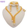 Trendy Nigerian Dubai Gold Color Jewelry Set For Women Tassel Long Chain Bridal Long Necklace Bracelet Earring Ring Wedding Sets