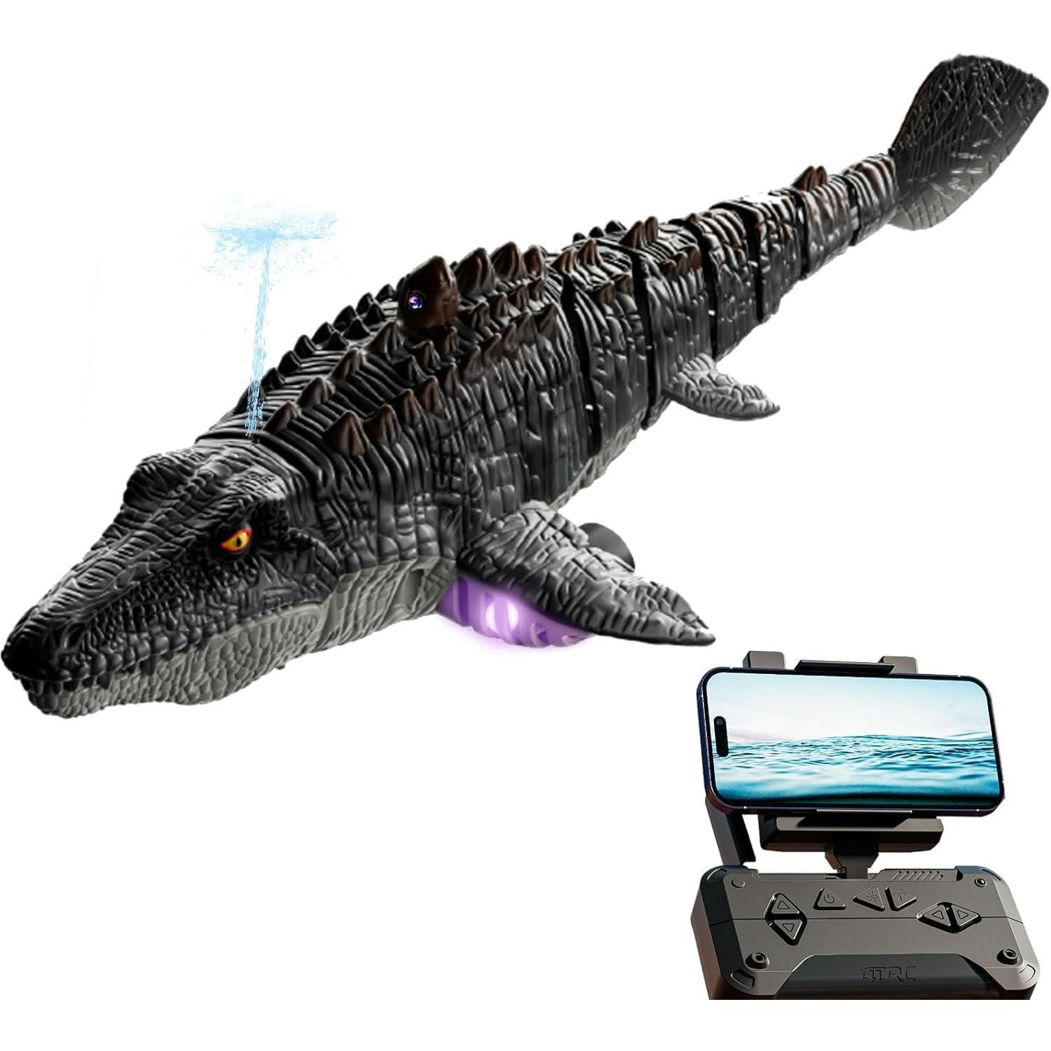 Remote Controlled Boat with HD Camera,2.4GHz Shark Toy,Electric Water Spray Water Toy with LED Lights,APP Remote Control,1200mAh Battery P