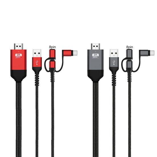 Adapter Cable 3-in-1 Type-C 2m TV Micro USB AV Adapter 1080P Cable