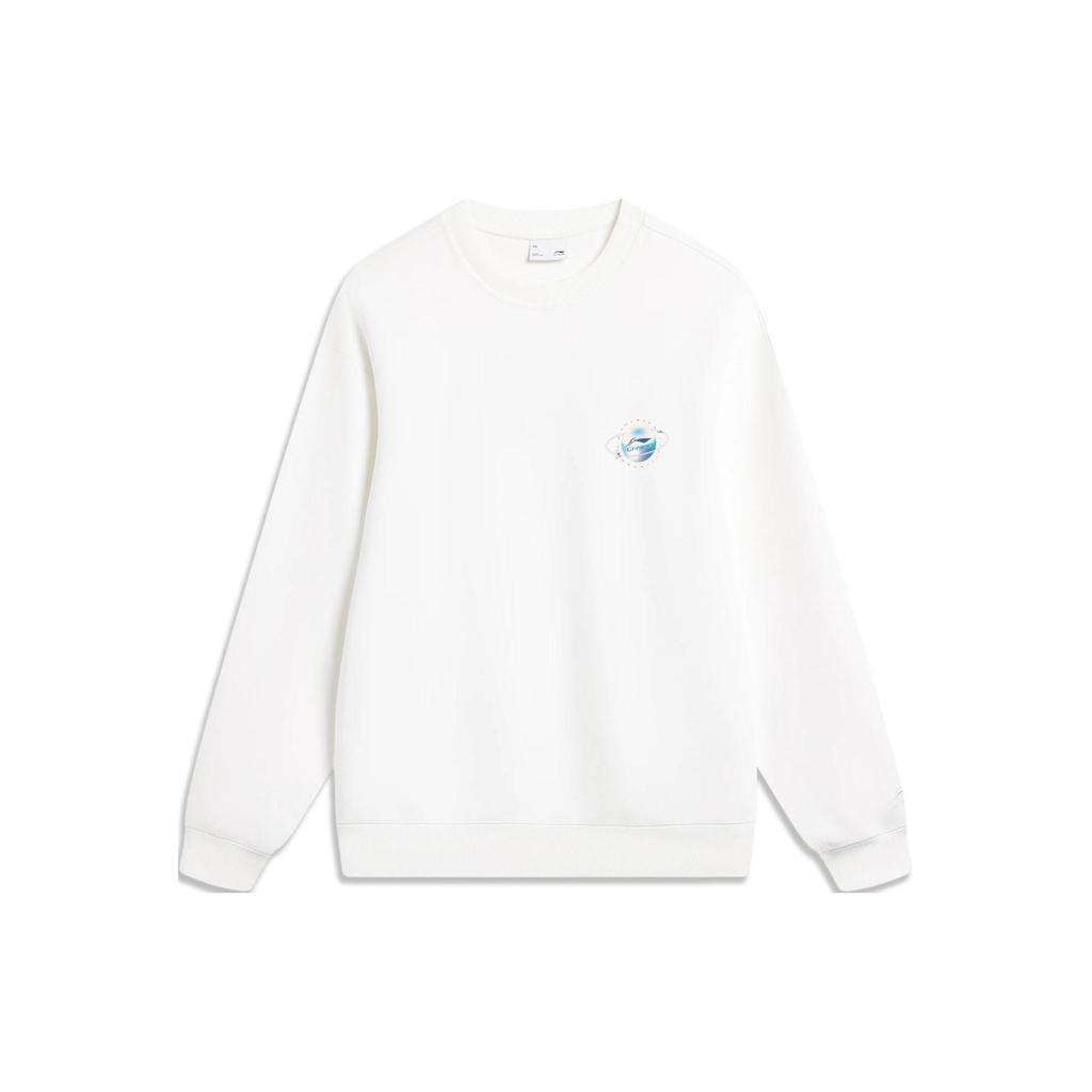 Li Ning Sports Lifestyle Series Letter Pattern Printed Crew Neck Sweatshirt Men Sweatshirt Standard-White AWDU019-5
