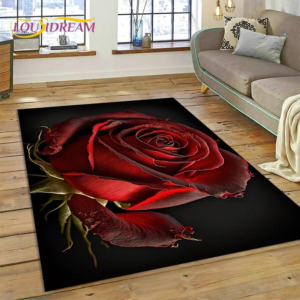 Gül Çiçekleri İskandinav Aşk Romantik Halı Kilim Yatak Odası Oturma Odası Ev Kanepe Dekorasyonu, Çocuk Oyunu Büyük Dekor Yer Paspası
