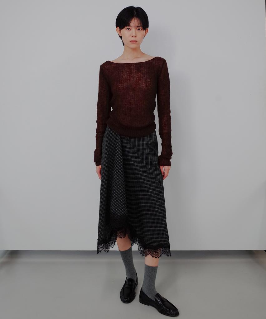Gilyeong Asymmetrical Cotton Lace Skirt_Check