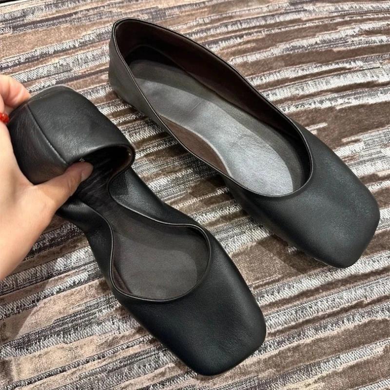 Damen Leder Ballerinas Weichsohlige Pendler Einzel Schuhe 2025 Sommer Eckige Zehenpartie Flache Mary Jane Schuhe