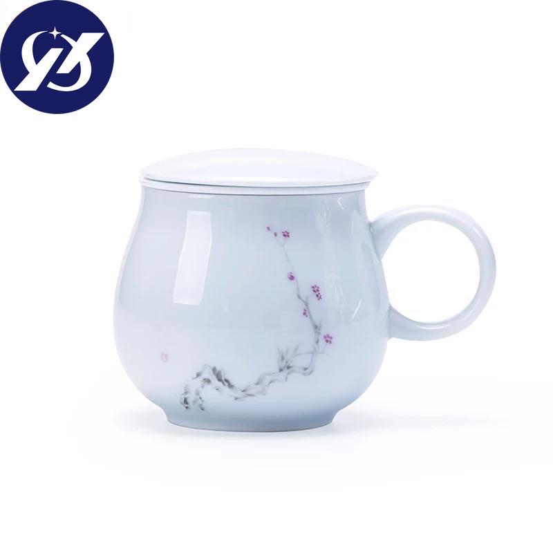 Keramisk tekopp med lokk og filter Kontorvannkopp Hjem Drikkevarer 340ML