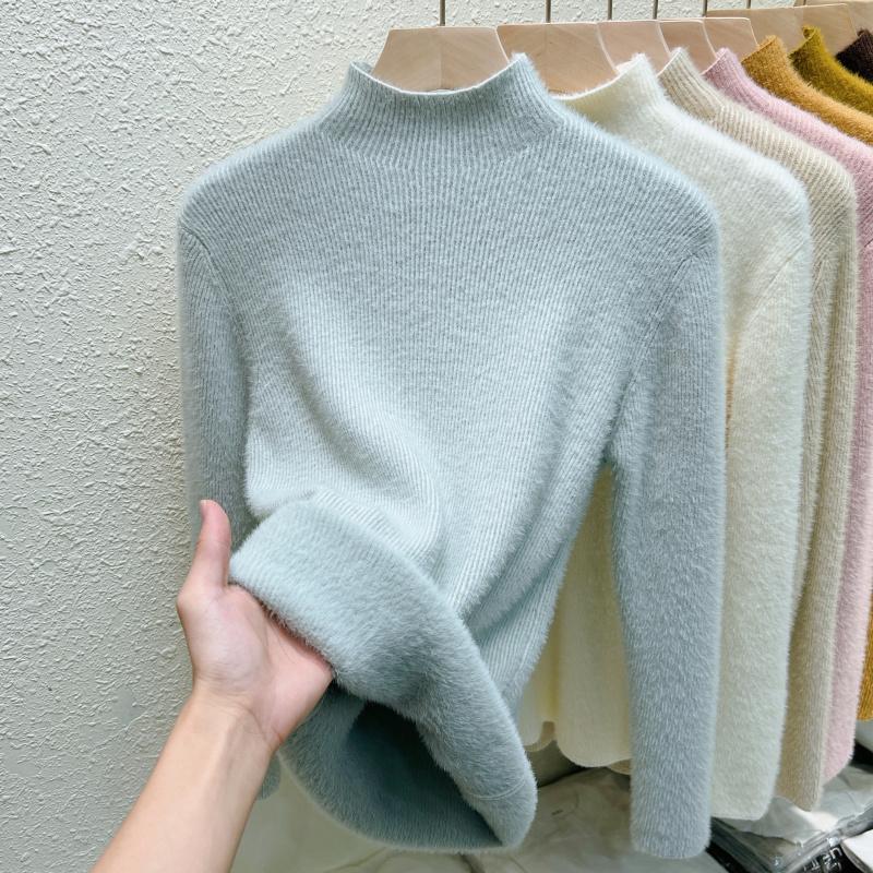 

Зимний толстый бархатный мягкий теплый женский пуловер, свитер с полувысоким воротом, вязаный женский свитер, элегантный свободный плюшевый однотонный повседневный женский трикотаж 25229 XL серый