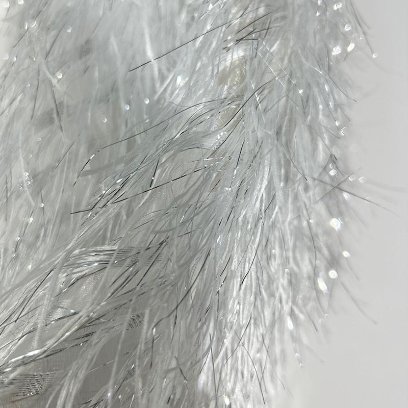

100x150cm Shiny Feather Tassel Mesh Fabric Transparent Gauze Fabric for DIY Stage Performance Costume Background Shooting Decor 100x150cm