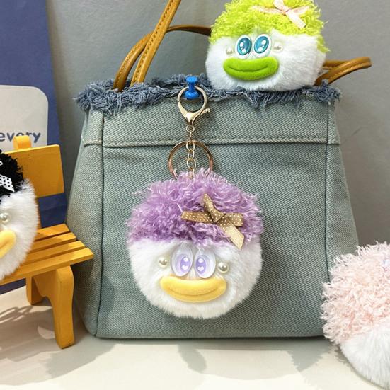 Cartoon Key Accessory Curly Hair Head Keychain, Plush Keychain with Metal Clasp, Plushie Holder Backpacks Handbags Keys Decorative Pendant for