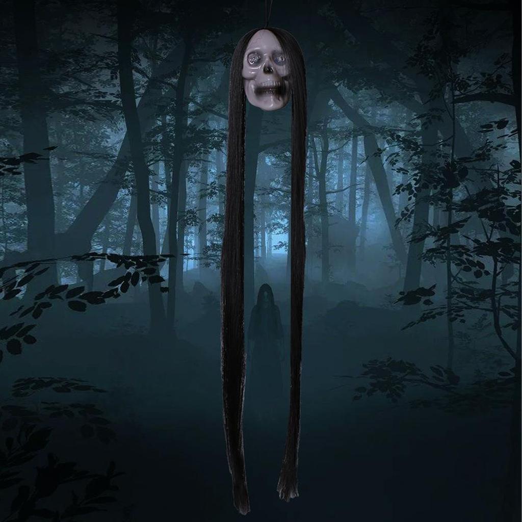 3 Pack Hanging Halloween Ghosts Decorations Glowing Eyes Long Hair Skeleton Scary Decor for Party Outdoors