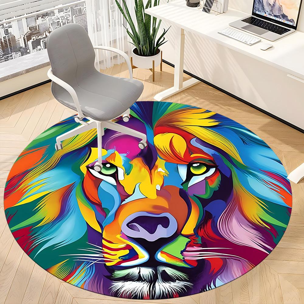 1pc Colorful Lion Face Carpet, Round Non Slip Durable Large Size Office Carpet, Suitable for Office