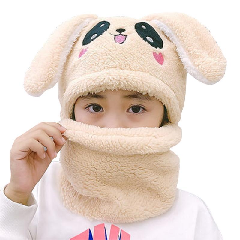 Children Cartoon Cute Bear Rabbit Hat Scarf Girls Boys Winter Soft Thicken Scarves Beanie Double Warm Fleece Kids Hats