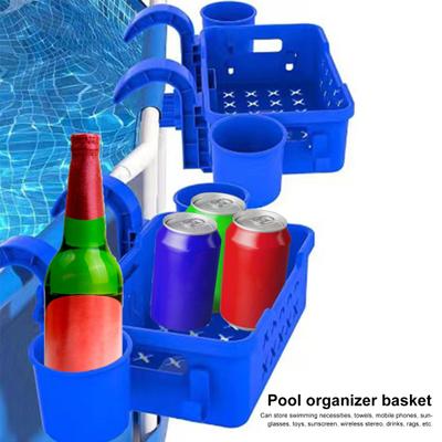 Poolside Storage Basket Above Ground Pool Hanging Basket with Cup Holder Large Capacity Swimming
