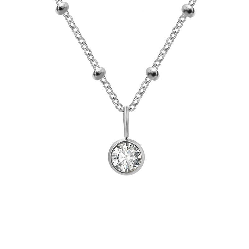 Stainless Steel Vacuum-Plated Birthstone Rhinestone Necklace for Women - Fashionable European & American Style