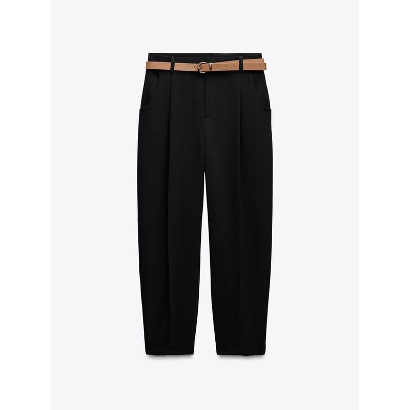 Za2025 Spring New Women's Clothing Easiest for Match Thin and Comfortable with Belt High Waist and Ankle Elegant Pleated Pants 9929022