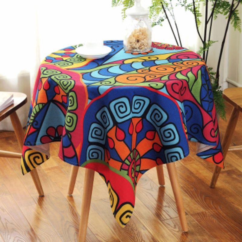 Rural Fabric, Ethnic Style, Creative Linen Dustproof Small Round Tablecloth, Square Coffee Table Cover Cloth, Dining Table Tablecloth