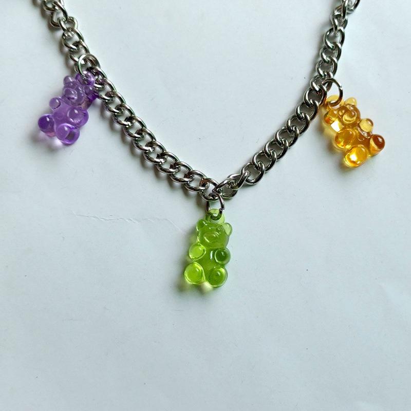 Collier Ours à Chaîne Épaisse Colorée - Bijou de Mode