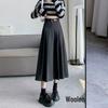 Women's Plus Size Academic Style Pleated Woolen Skirt - High Waist Slimming, Anti-Exposure Design