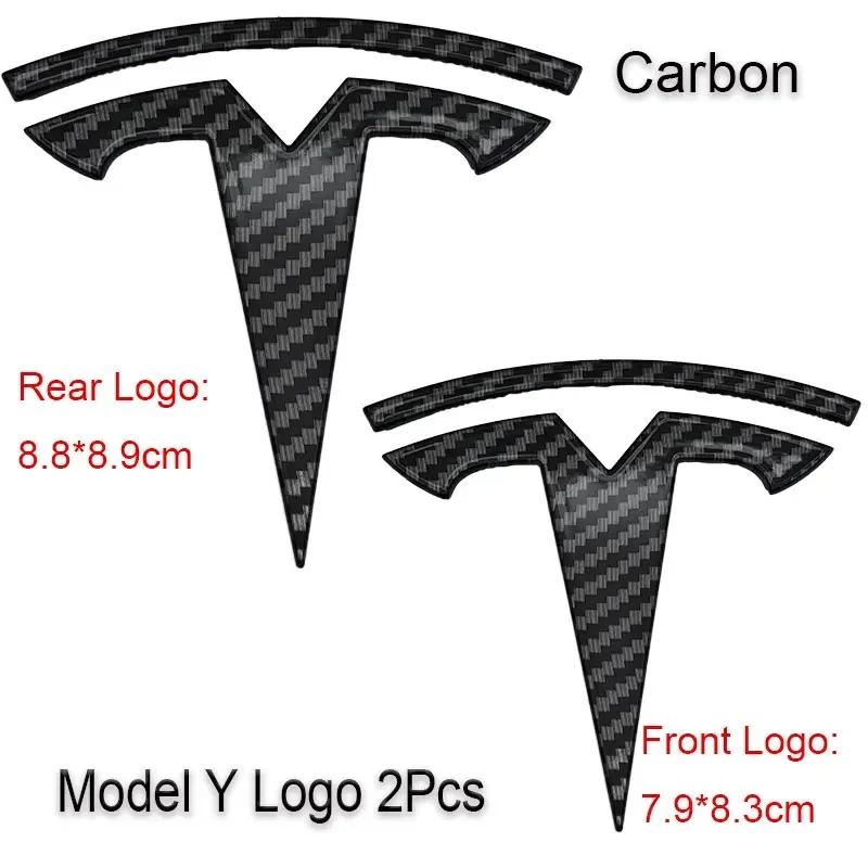 Car Sticker Tesla 2Pcs 3D ABS Black Chrome Red Carbon Car Front Hood Emblem Rear Trunk Badge Sticker For Tesla 3 Y Decals Access