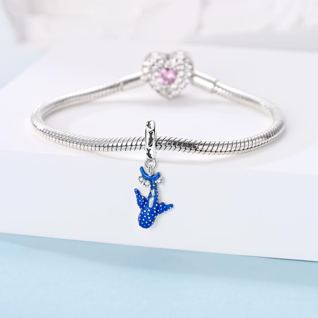 Copper Metal Whale Shark Charm Bead Component Luminous Pendant Bead Component Compatible With Authentic Original Bracelet High Quality Fine Jewelry