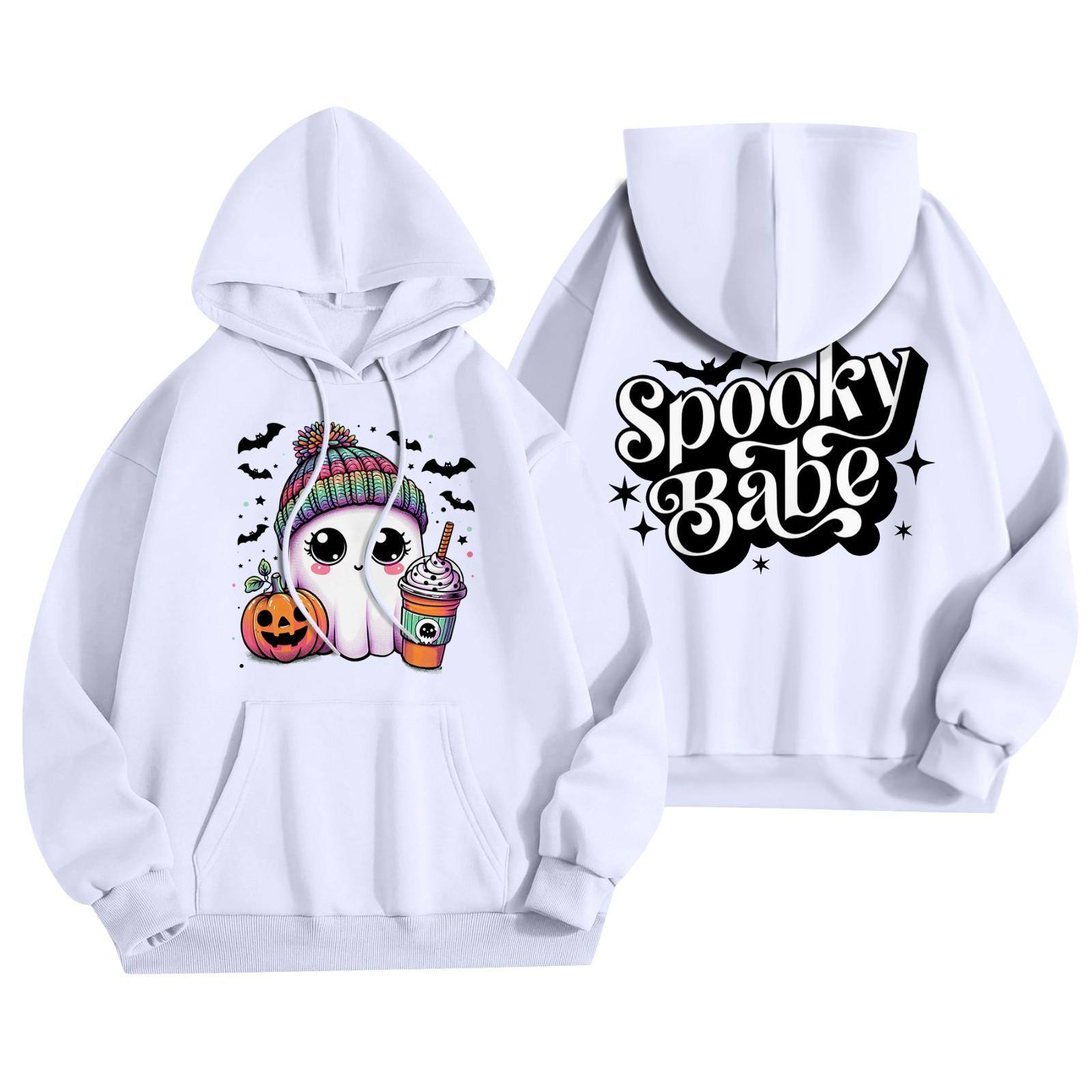 

Женская мода, легкий женский свитер с длинными рукавами и карманами, толстовка с капюшоном на Хэллоуин XL белый