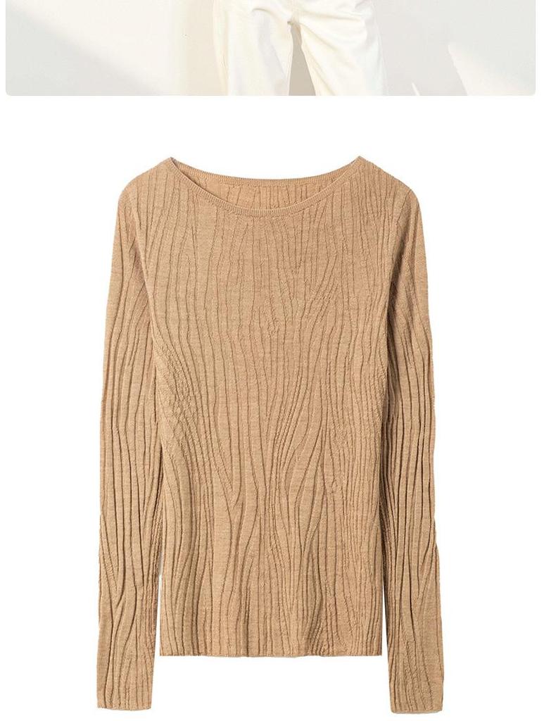 Wave Rhyme Gauze Women's Slim Fit Low Round Neck Wool Knit Shirt