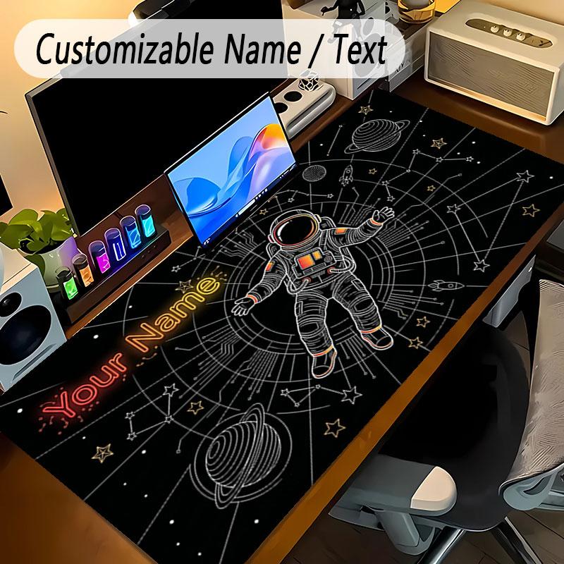 Astronaut Space Theme Personalized Mouse Pad Custom Name Text Non Slip Desk Pad For Laptop Office Desktop