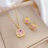 Necklace Earrings Set Light Luxury Full Diamond Geometric Square Personality Temperament Banquet Earrings Item Group