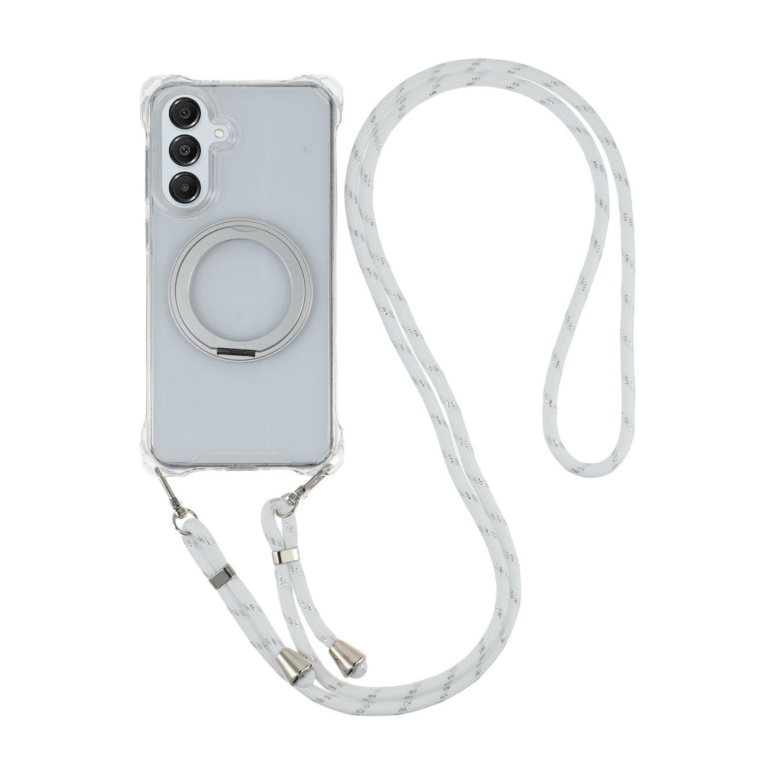 

For Samsung Galaxy A55 5G Magnetic Case Ring Kickstand TPU+PC Phone Cover with Lanyard Transparent