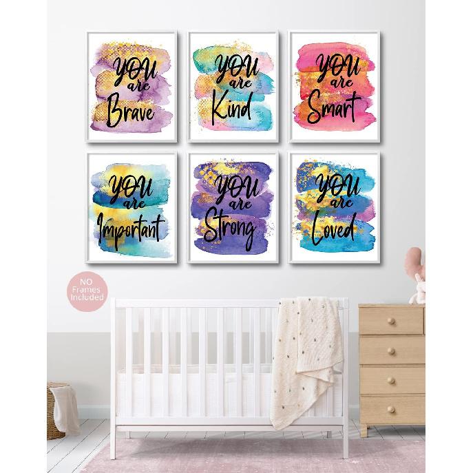 MTL HOE Girls' Room Art Prints - Positive Quotes Kids' Wall Art, Posters for Teen Girls' Bedroom, Nursery, Playroom (Set of 6, 8 X 10 In, Unframed)