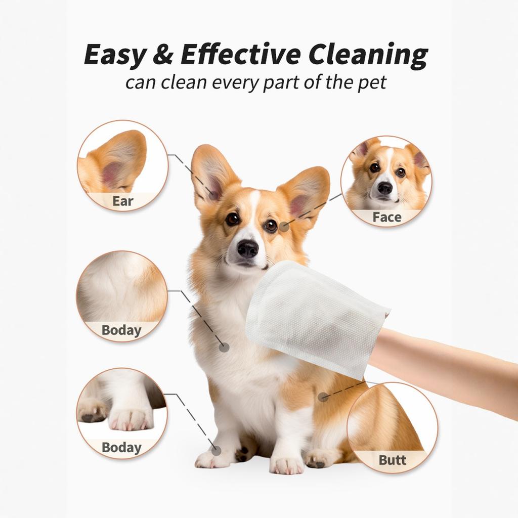 Jestrem Pet Cleaning Glove Wipes for Dogs & Cats, Cleaning and Disposable Bathing Wipes for