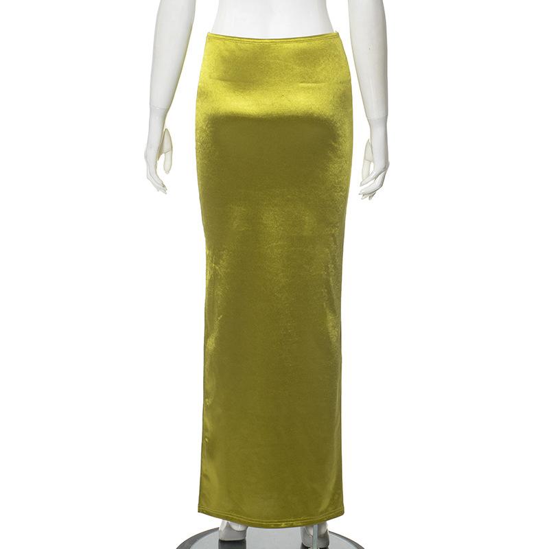 Lato Nowa Linia A Jednolita Elegancka Spódnica Damska Casual Jasna Rozcięcie Slim Fit Długa Spódnica Odzież Damska Vintage Wysoki Stan Vintage Seksowna Spódnica Damska 25717