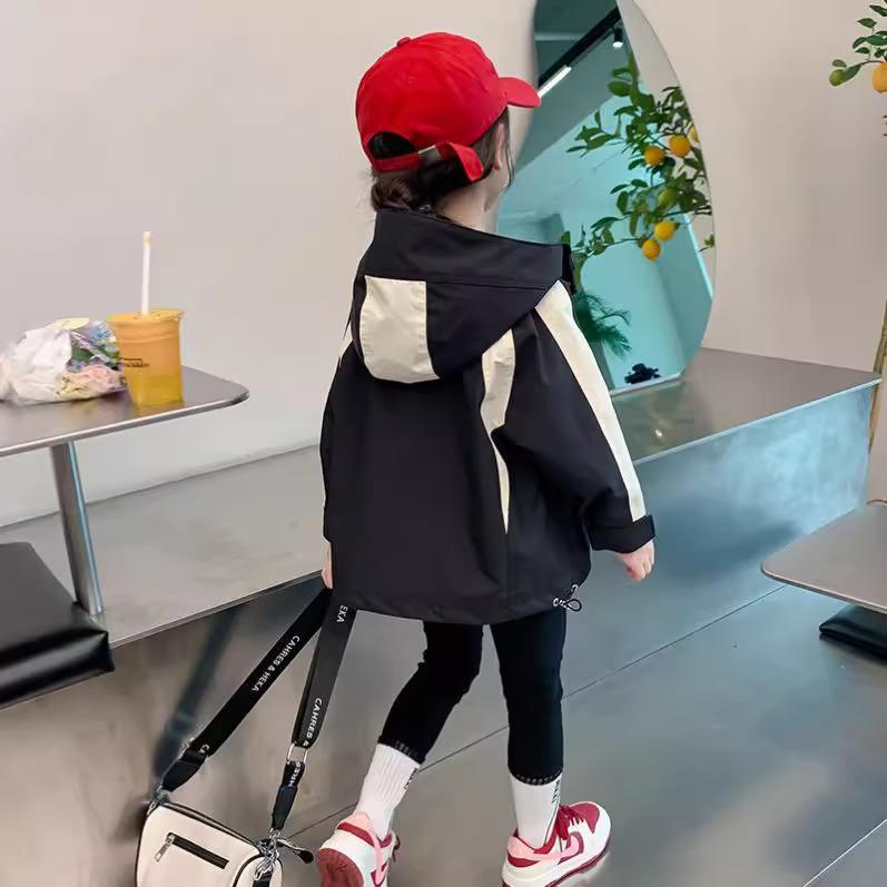 Girls' Hooded Autumn Windbreaker – Korean Style Casual Jacket for Children