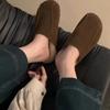 2025 Autumn/Winter New Style One Step Flat Bottom Versatile Casual Retro Baotou Half Slippers Women's Hairy Slippers