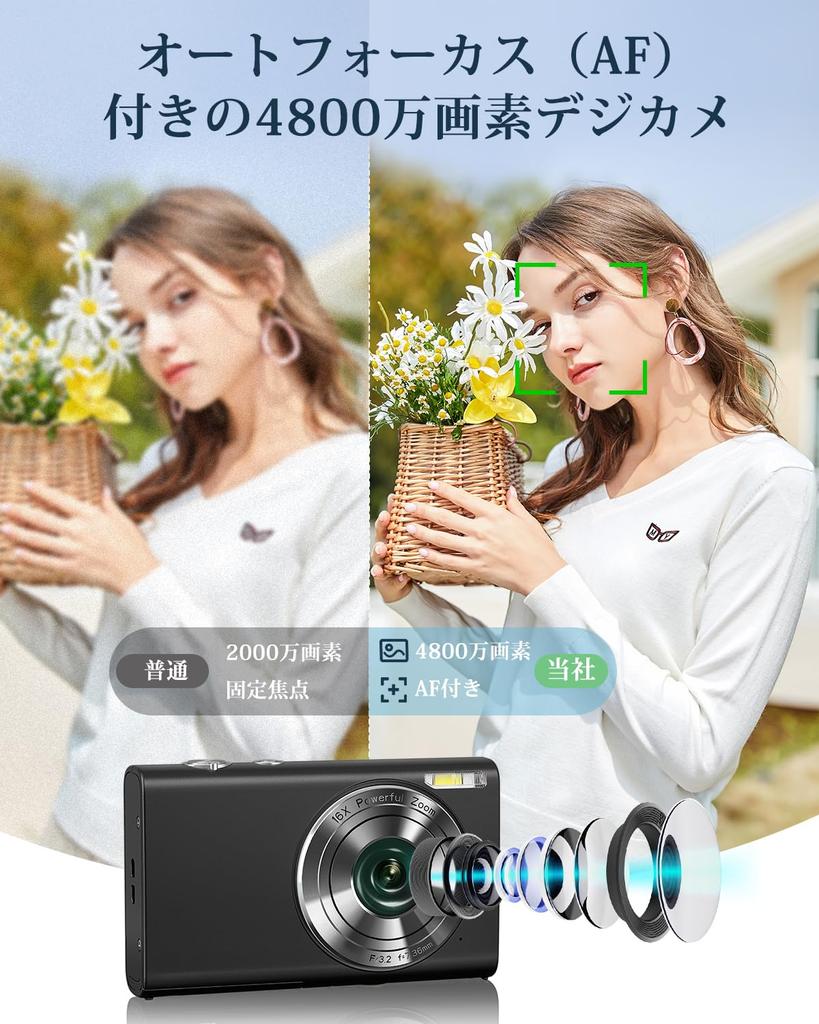 4K Digitalkamera, 48 Megapixel, AF-Funktion, 3cm Makrofotografie, Videokamera, Zeitraffer, Zeitlupe, Geeignet für Studenten, Schulausflüge und