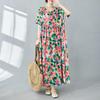 Dimanaf Women Dress Summer Plus Size Beach Sundress Linen Bohemian Print Flowers Fashion Lady Vestidos Loose Casual Long Dress Oversize 9079