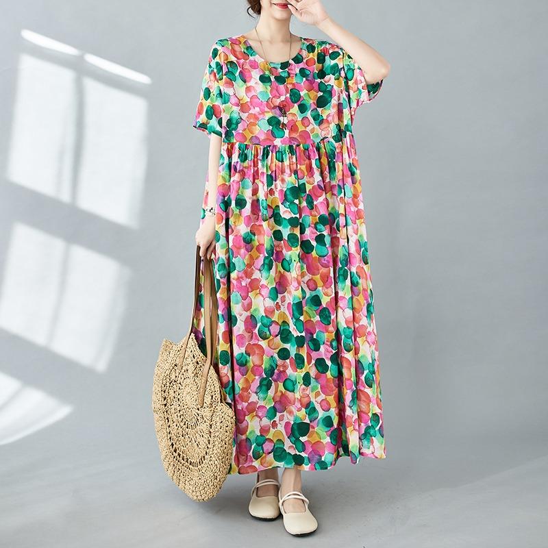 Dimanaf Women Dress Summer Plus Size Beach Sundress Linen Bohemian Print Flowers Fashion Lady Vestidos Loose Casual Long Dress Oversize 9079