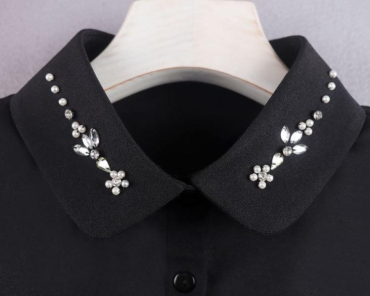 Women's Chiffon Plum Blossom Bead-Stitched Versatile Fake Collar Shirt