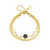 Gold Plated Double Layer Flower Bracelet, Stainless Steel Herringbone Chain Wrist Jewelry, Waterproof Dainty Bracelet for Women Gift