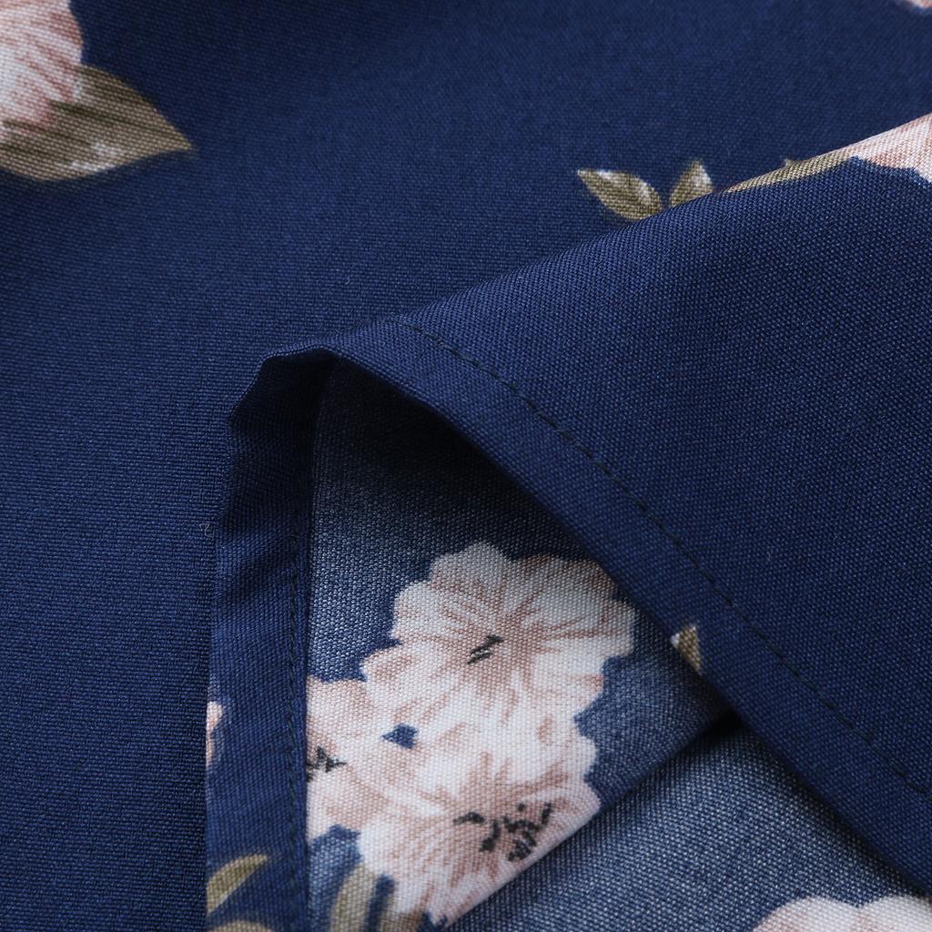 Summer Women's Dress Plus Size Flower Print V-neck Short-sleeved Dress Waist Loose Slit Mid-length Chiffon Skirt