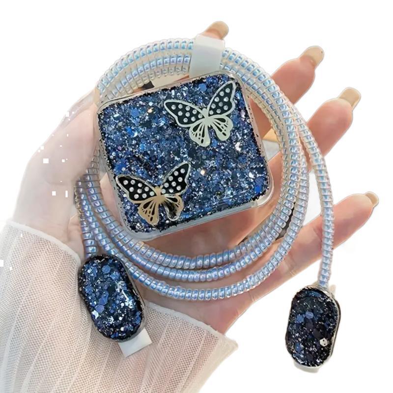 The new butterfly Epoxy glitter model is suitable for Apple 15promax charger protective case, silicone protective case is fashionable