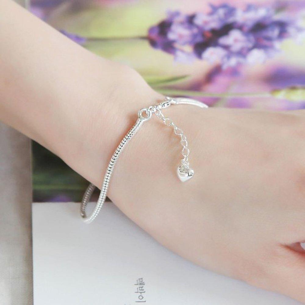 92.5 Silver Heart Snake Chain Silver Chain Bracelet for Girlfriend's Birthday 100th Day Gift, Unisex