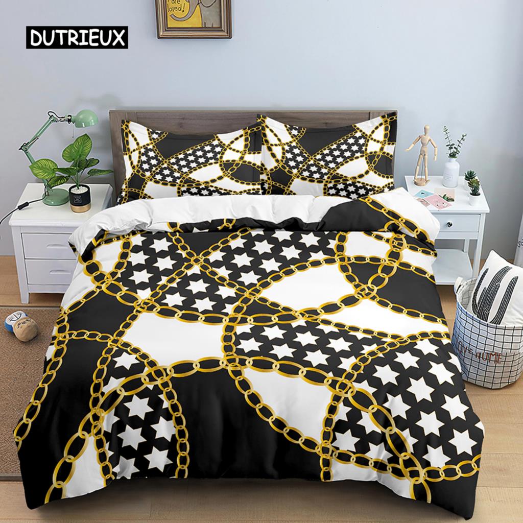Gold Chain Printed Duvet Cover Set Twin 2/3 Pcs Luxury Bedding Set King Queen Size Quilt Cover Microfiber Nordic Comforter Cover
