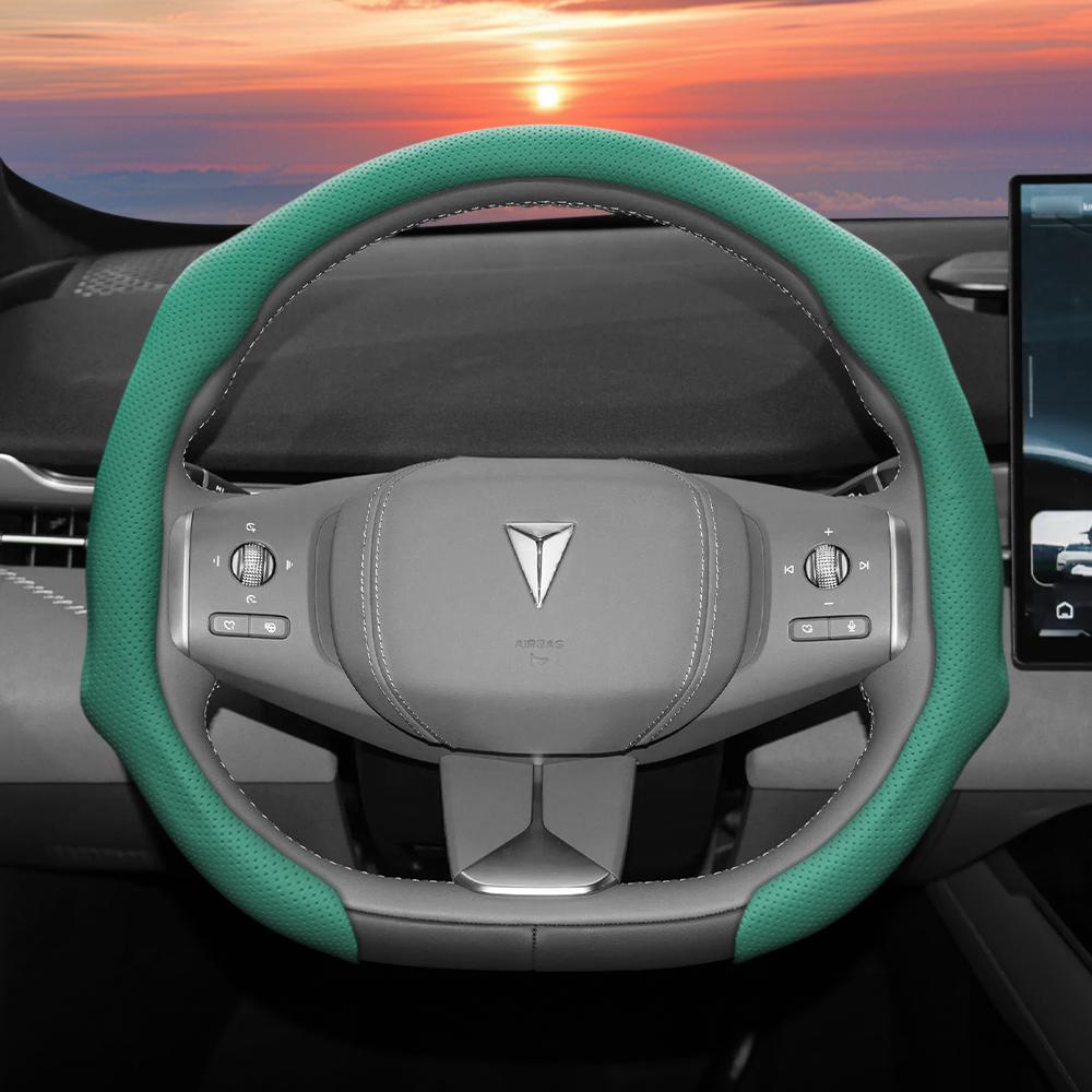 vcxja9 Suitable for Gwm Deepal Perforated Leather Steering Wheel Cover, Non-Slip, Sweat-Absorbent, Breathable, Integrated Snap-On Protective Case