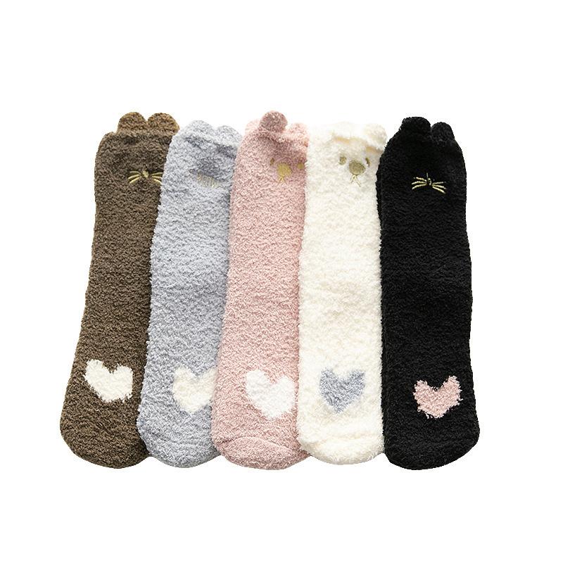 Ladies Winter Thickened Warm Cartoon Embroidered Sleeping Home Floor Tube Socks